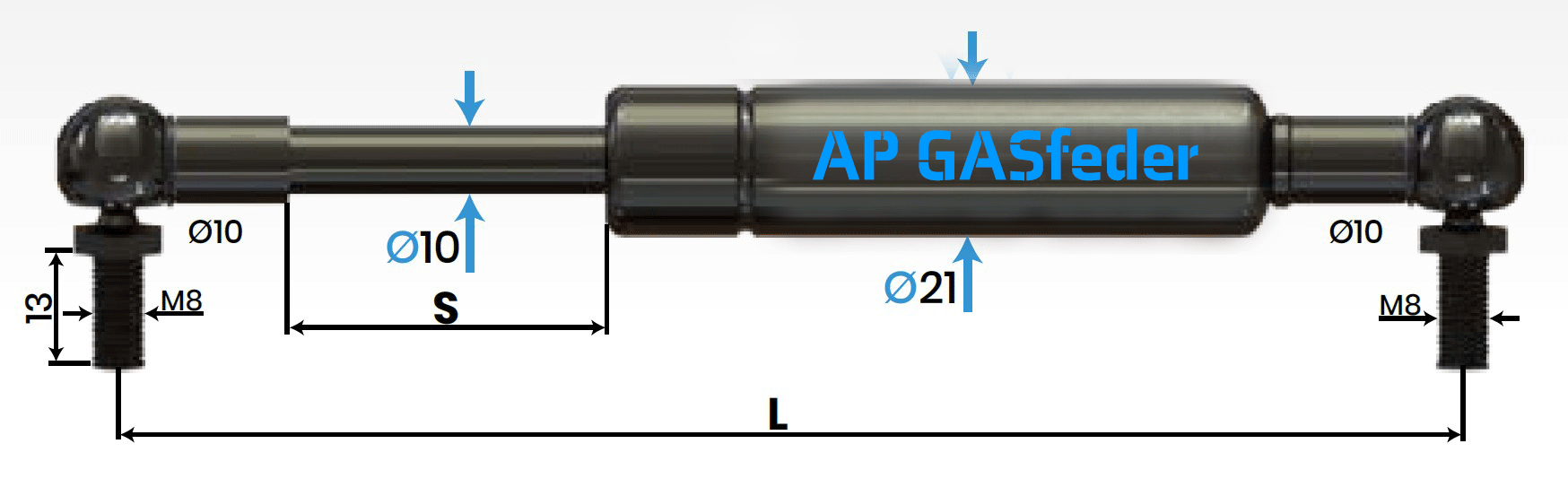 Bild von AP GASfeder 700N, 10/21, Hub(S): 300 mm, Länge (L): 685 mm,  Alternatvie SRST.085294