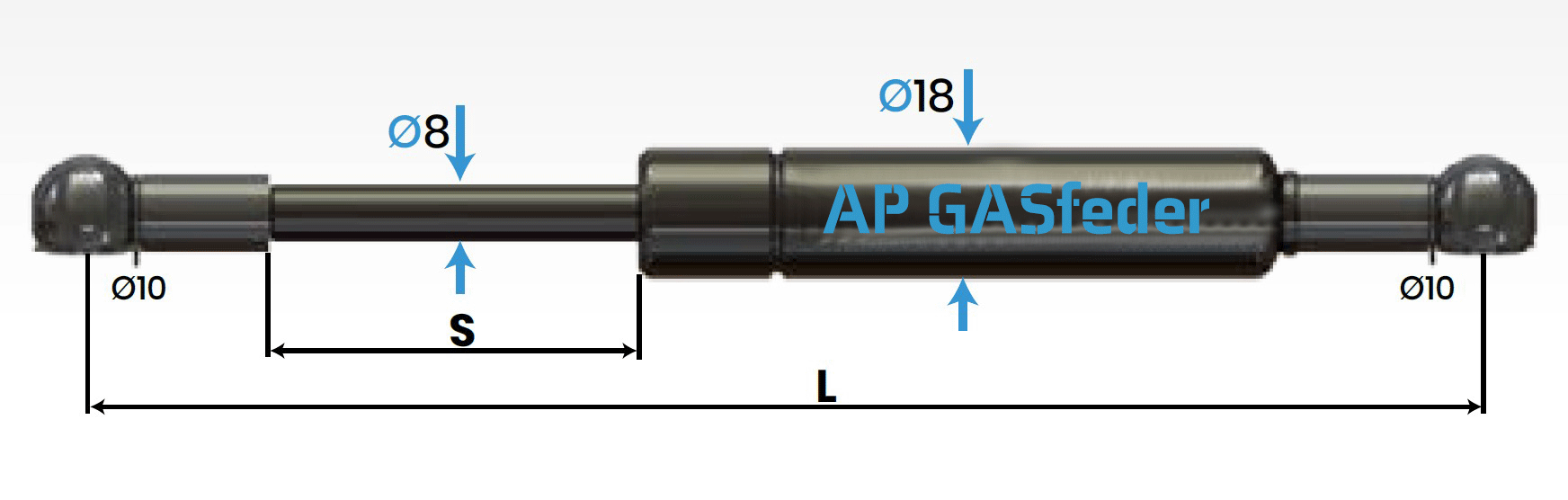 Bild von AP GASfeder 300N, 8/18, Hub(S): 120 mm, Länge (L): 325 mm,  Alternatvie SRST.045184