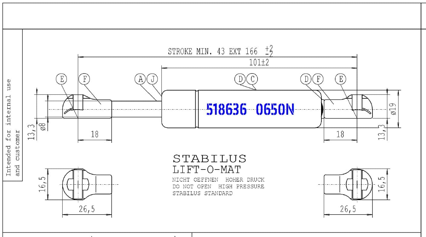 Bild von Stabilus 518636 0650N LIFT-O-MAT Gasfeder Ersatz für 069551 (Werksbestellung LZ siehe Text)