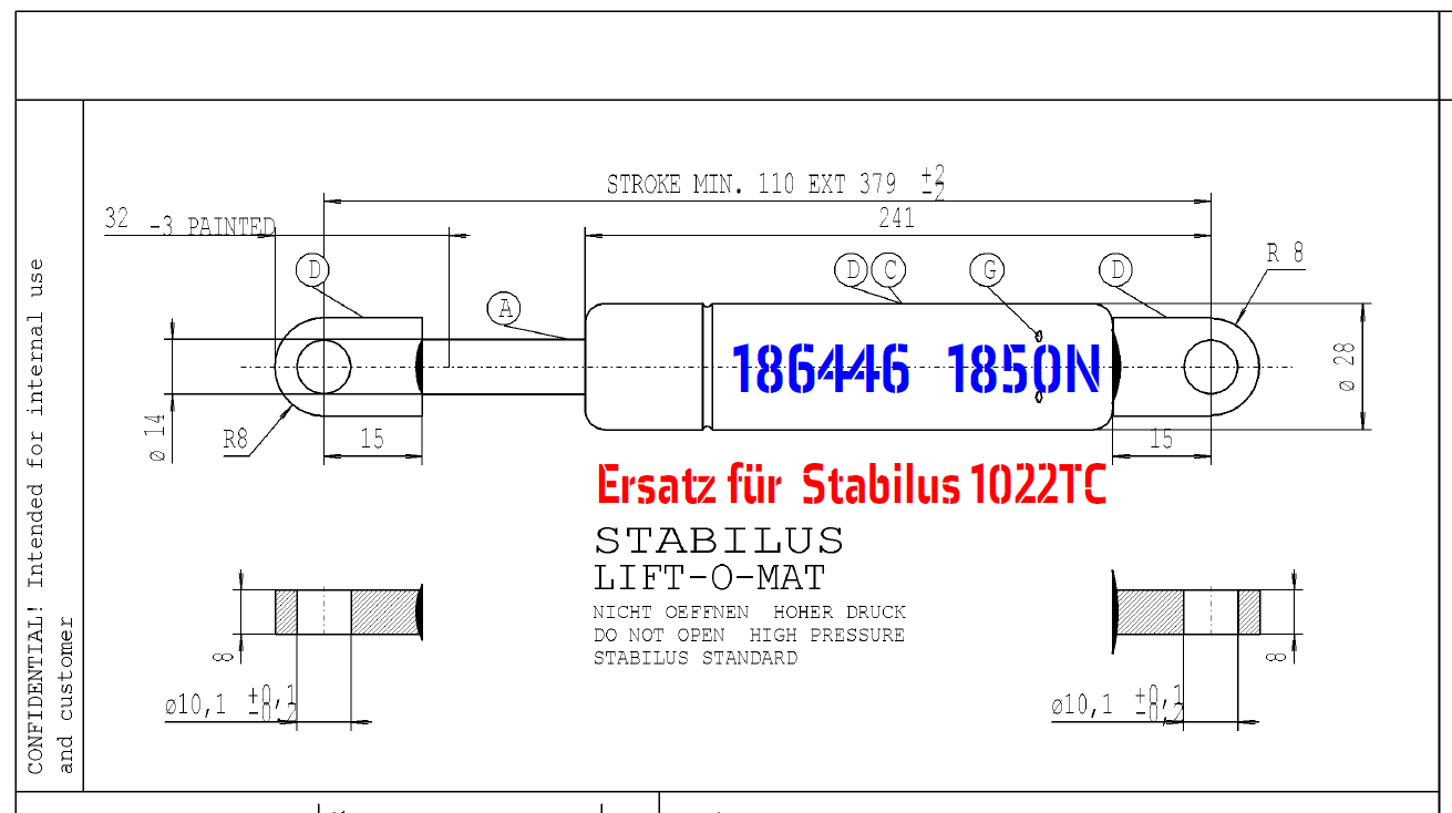 Bild von Stabilus 186446 1850N LIFT-O-MAT Gasfeder (Werksbestellung LZ siehe Text)