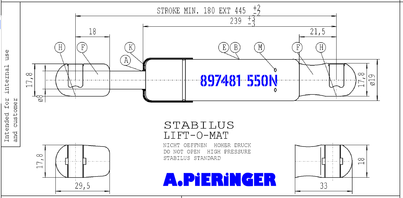 Bild von Stabilus 897481 550N LIFT-O-MAT Gasfeder