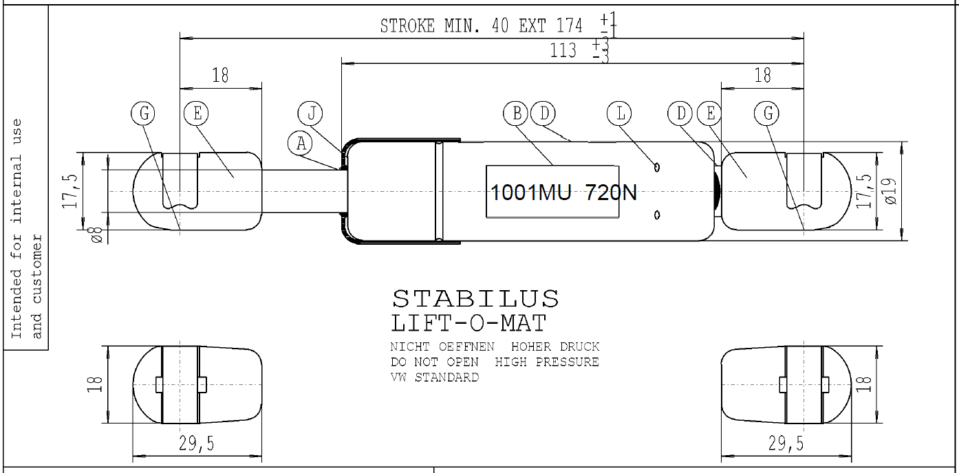 Bild von Stabilus 1001MU 720N LIFT-O-MAT Gasfeder Ersatz für 069790